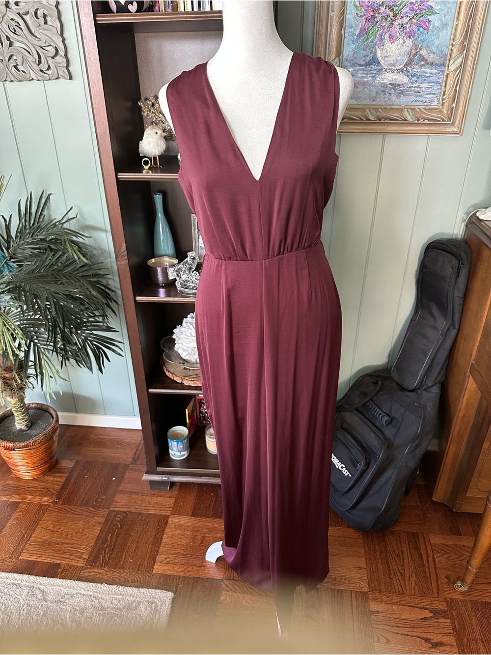 BCBGMaxAzria Sleeveless V-Neck Cahya Jumpsuit in Wine